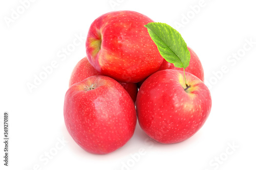 Several tasty red apple with leaf isolated on white