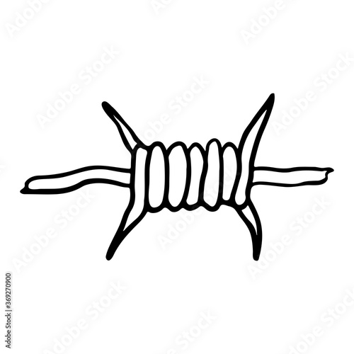 Barbed wire sketch icon. Horizontal view. Black contour silhouette. Vector flat graphic hand drawn illustration. The isolated object on a white background. Isolate.