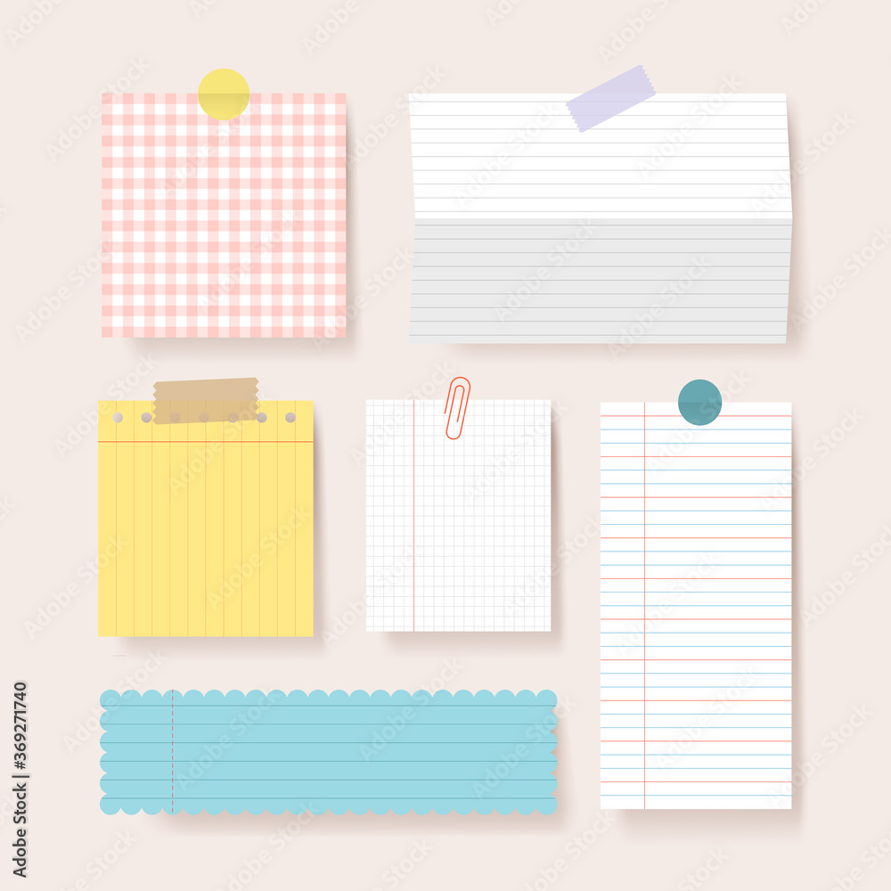 Scrapbook papers. Blank notepad pages vector illustration.Paper glued to wall with tape
Scrapbook papers. Blank notepad pages vector illustration.Paper glued to wall with tape