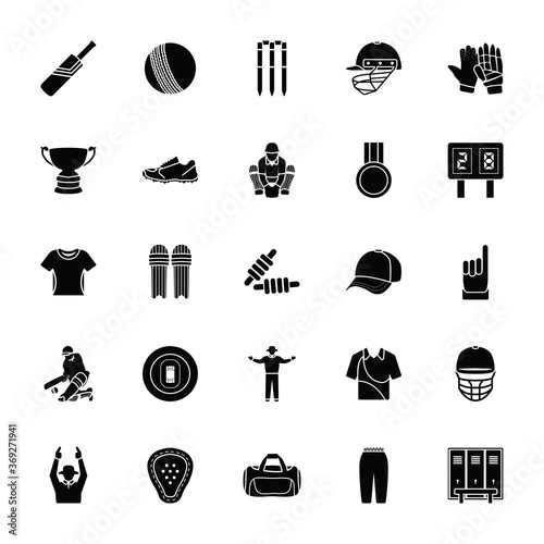 Cricket‌ ‌Glyph‌ ‌Vector‌ ‌Icons‌ ‌Set‌ ‌

