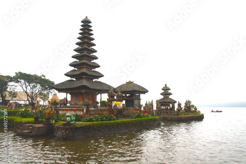 Pagoda of the temple in Ulun Danu, balinese hindu temple, on the water, bali, indonesia.