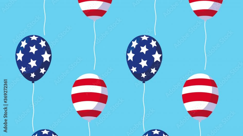 united states of america flags in balloons helium animation