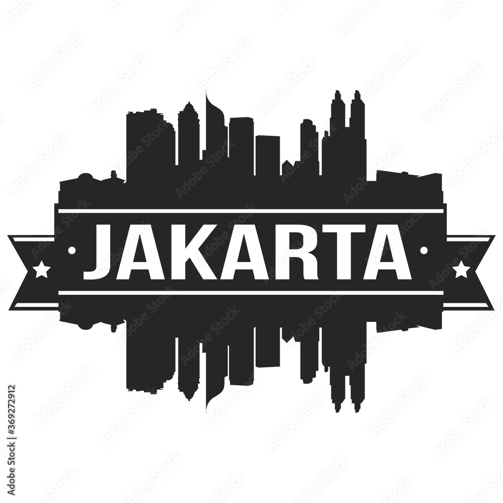 Jakarta Skyline Stamp Silhouette Vector City Design landmark.