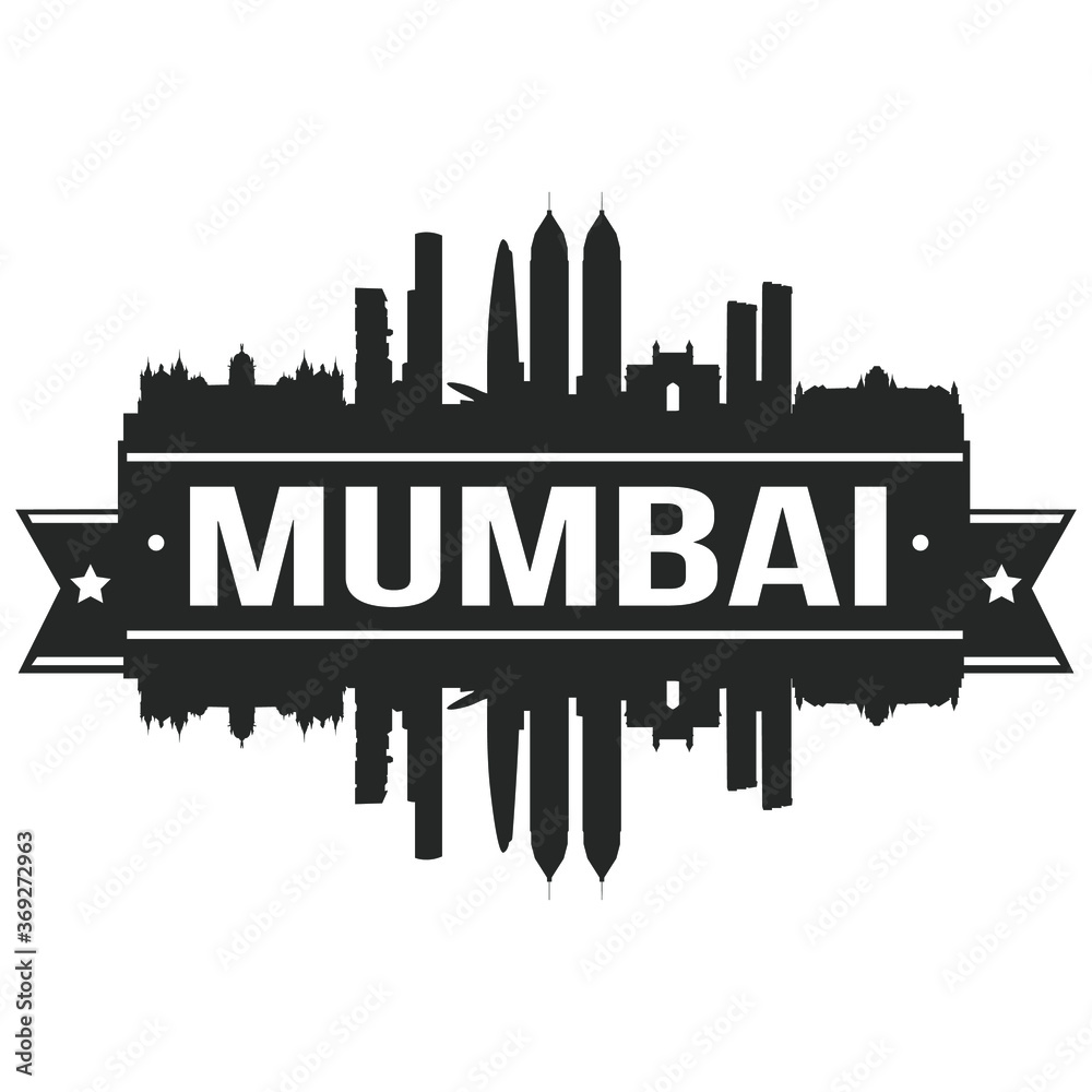 Mumbai Skyline Stamp Silhouette Vector City Design Landmark.