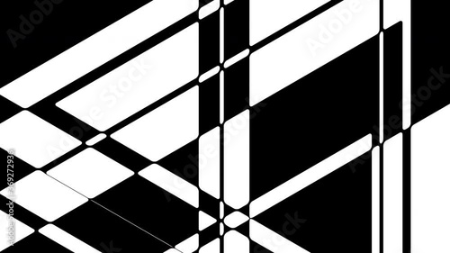 Abstract black and white loop background animation with rotating intersecting rounded triangle shapes