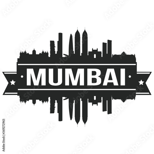 Mumbai Skyline Stamp Silhouette Vector City Design Landmark.