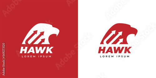 Hawk logo icon design. Concept eagle head silhouette with trident fork symbol. Falcon company brand emblem. Bird of prey vector illustration.