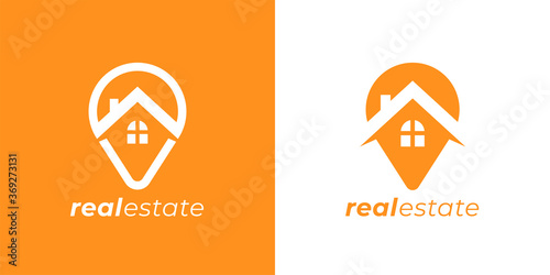 Real estate agency logo emblem. Concept realty place marker house pin sign. Local realtor property business symbol. Home GPS location point icon. Vector illustration.