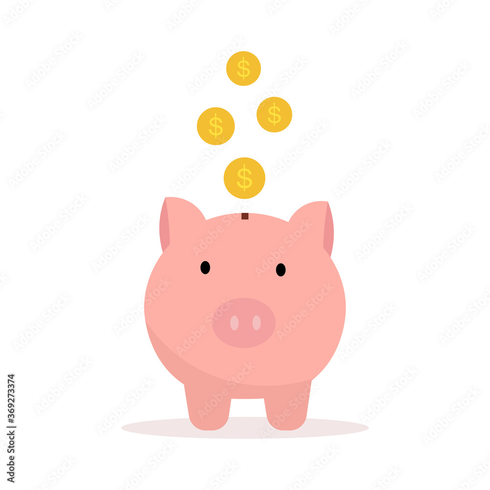 Pink Piggybank with a dollar coin icon inserted into a piggy bank Stock ...