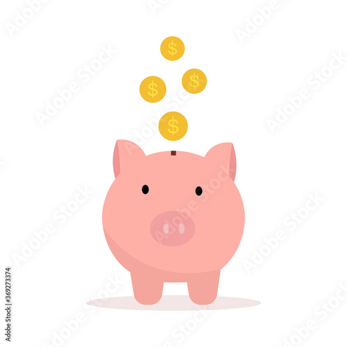 Pink Piggybank with a dollar coin icon inserted into a piggy bank