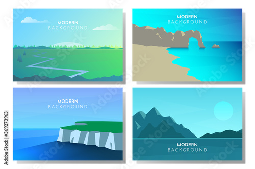 Vector banners set with polygonal landscape. Abstract illustration set, Minimalist style