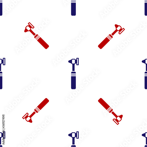 Blue and red Medical otoscope tool icon isolated seamless pattern on white background. Medical instrument. Vector Illustration.