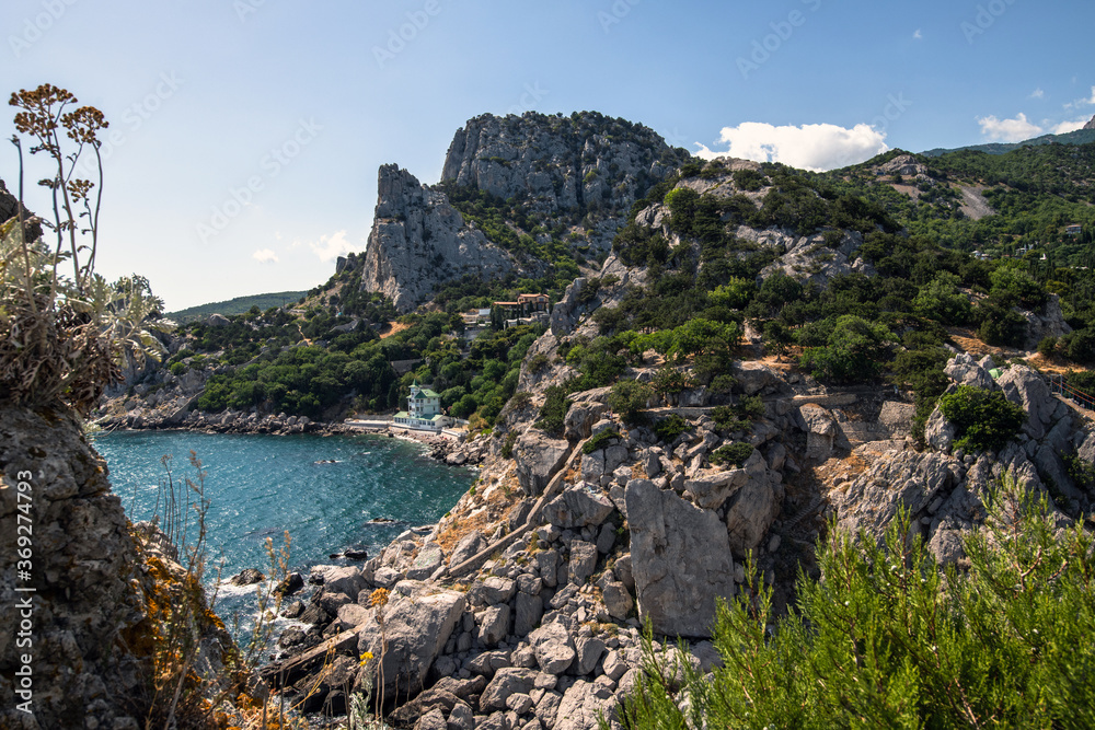Landscape of a Koshka mountain with the Black Sea in Crimea