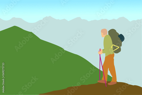 Man Hiking minimal vector art