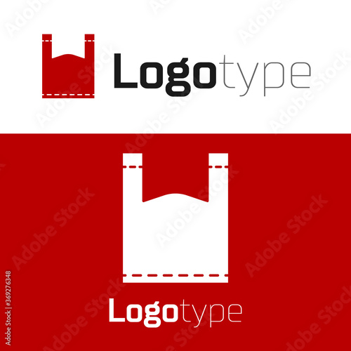 Red Plastic bag icon isolated on white background. Disposable cellophane and polythene package prohibition sign. Logo design template element. Vector Illustration.