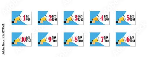 Collection of banners days to go. Countdown of days left. Vector flat icons.