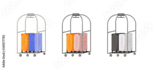 Suitcase delivery flat color vector object set