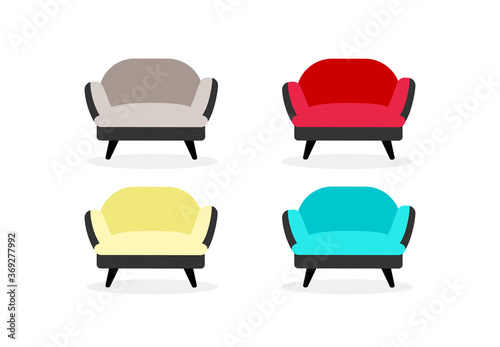 Armchairs flat color vector objects set