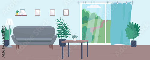 Empty living room flat color vector illustration
