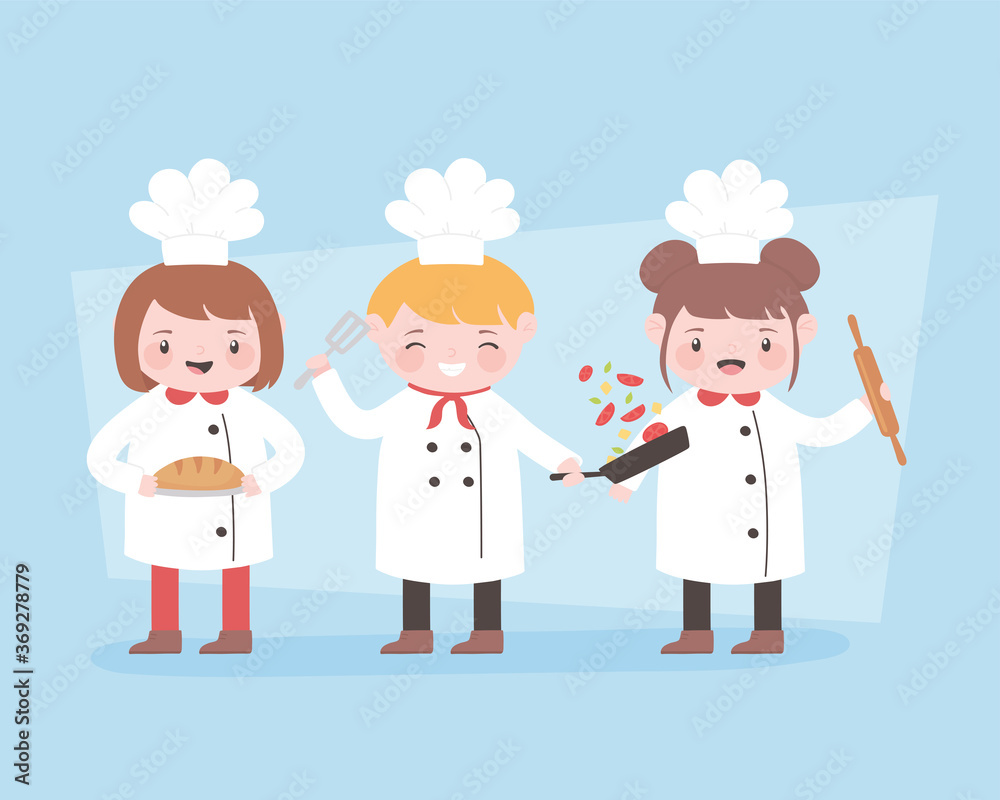 chefs cartoon character with roller pin and bread chefs cartoon character with roller pin and bread