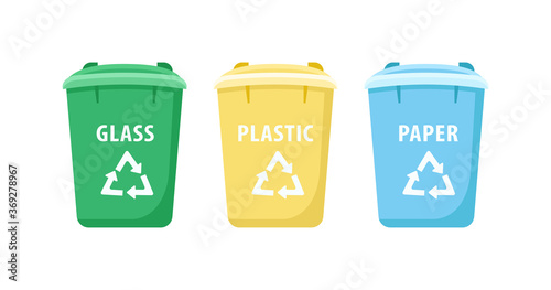 Large recycling bins flat color vector objects set