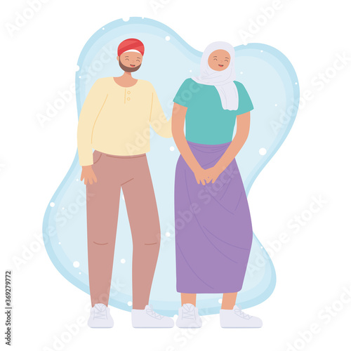 diverse multiracial and multicultural people, arabian young couple character cartoon design