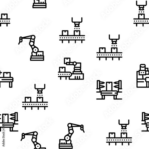 Manufacturing Process Seamless Pattern Vector Thin Line. Illustrations
