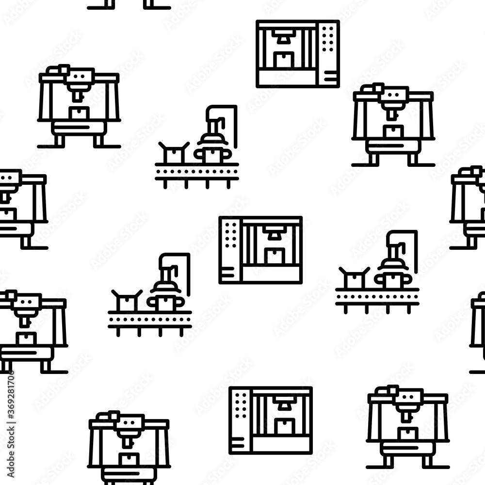 Manufacturing Process Seamless Pattern Vector Thin Line. Illustrations