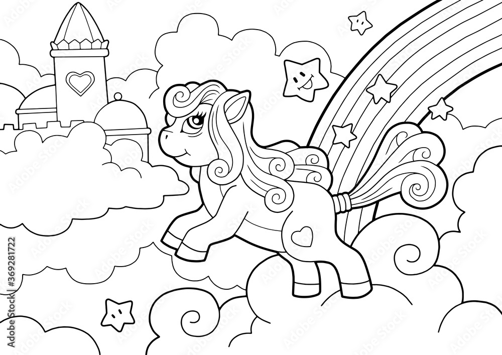 Fototapeta premium cartoon cute pony, coloring book, funny illustration