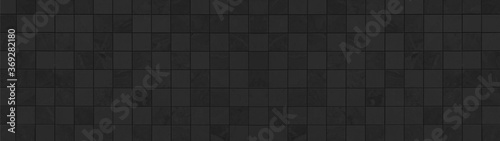 Dark black anthracite grunge concrete cement stone square cubes mosaic tiles  seamless texture background banner panorama