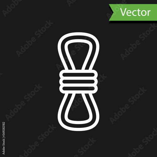 White line Climber rope icon isolated on black background. Extreme sport. Sport equipment. Vector Illustration.
