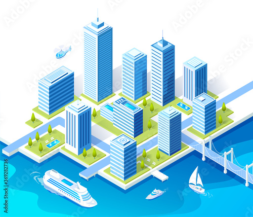 Isometric modern city buildings vector illustration 