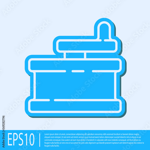 Blue line Manual grinder icon isolated on grey background. Vector Illustration.
