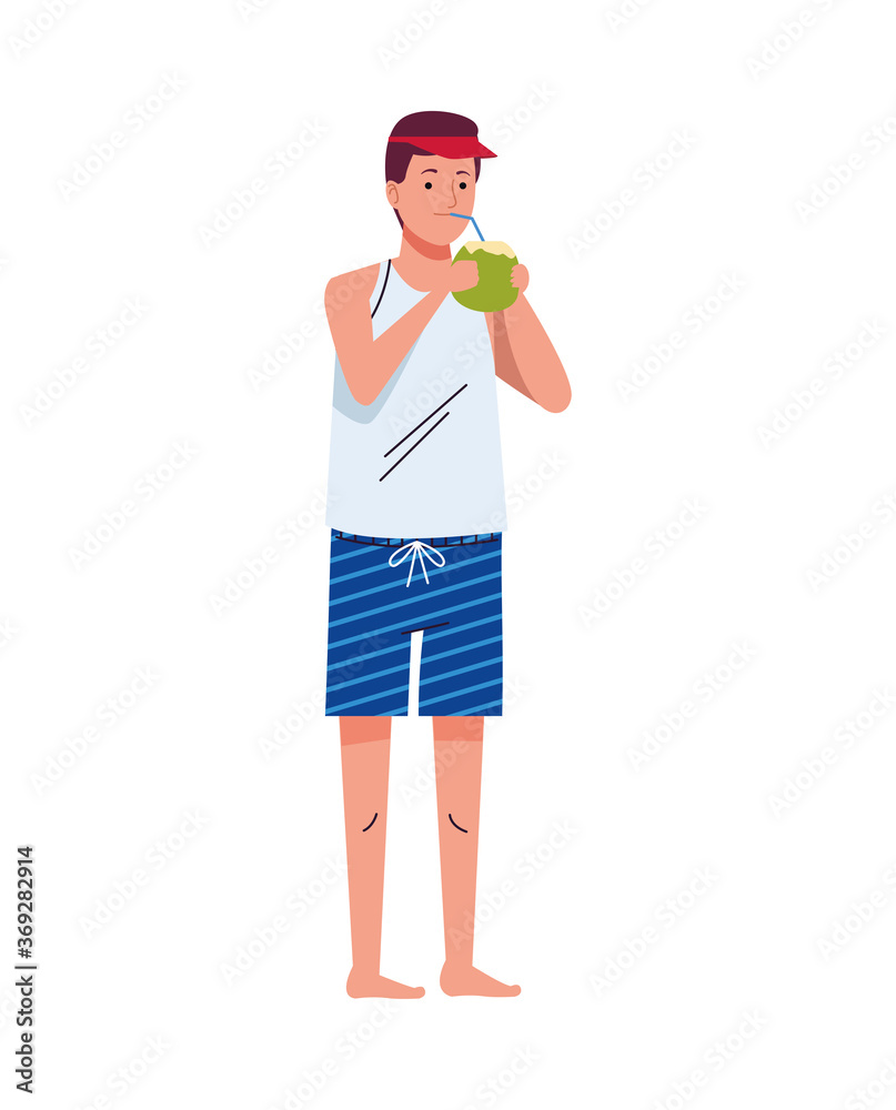 man wearing beach suit drinking coconut cocktail character