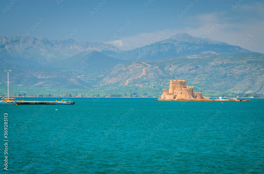 Bourtzi castle on the water in beautiful city Nafplio, Greece