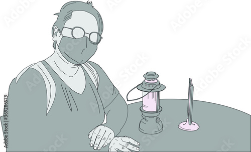 Plump woman wearing glasses, wearing masks, preventing illness, sitting, waiting for something.