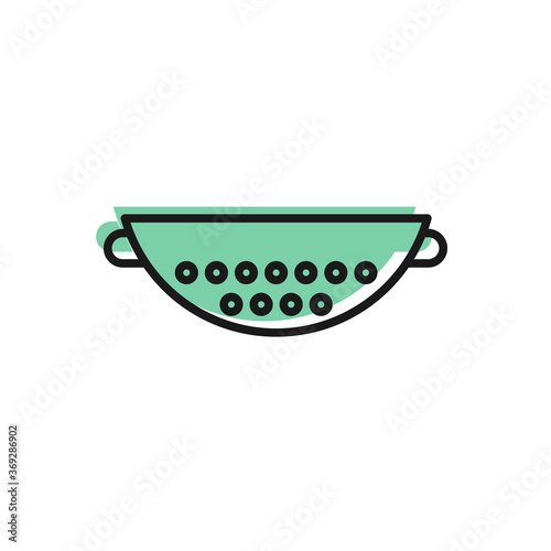 Black line Kitchen colander icon isolated on white background. Cooking utensil. Cutlery sign. Vector Illustration.