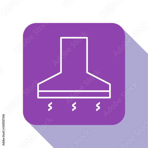 White line Kitchen extractor fan icon isolated on white background. Cooker hood. Kitchen exhaust. Household appliance. Purple square button. Vector Illustration.