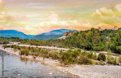 River in Ainsa in the Pyrenees mountains photo