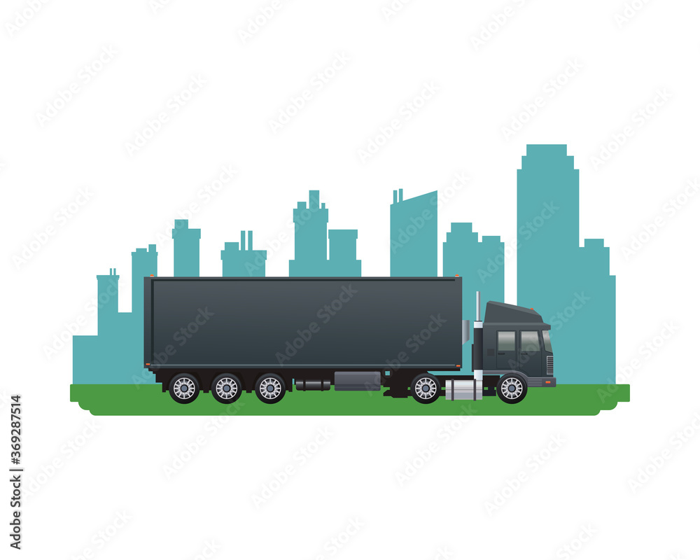 black truck car vehicle brand on the city