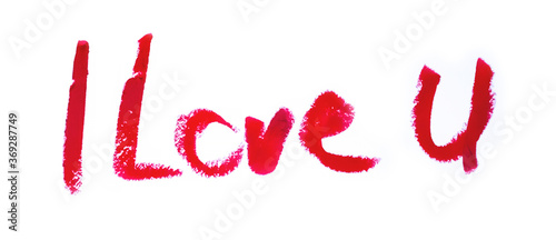 Schilderij op canvas I love you romantic text kiss written by lipstick trace red on white background