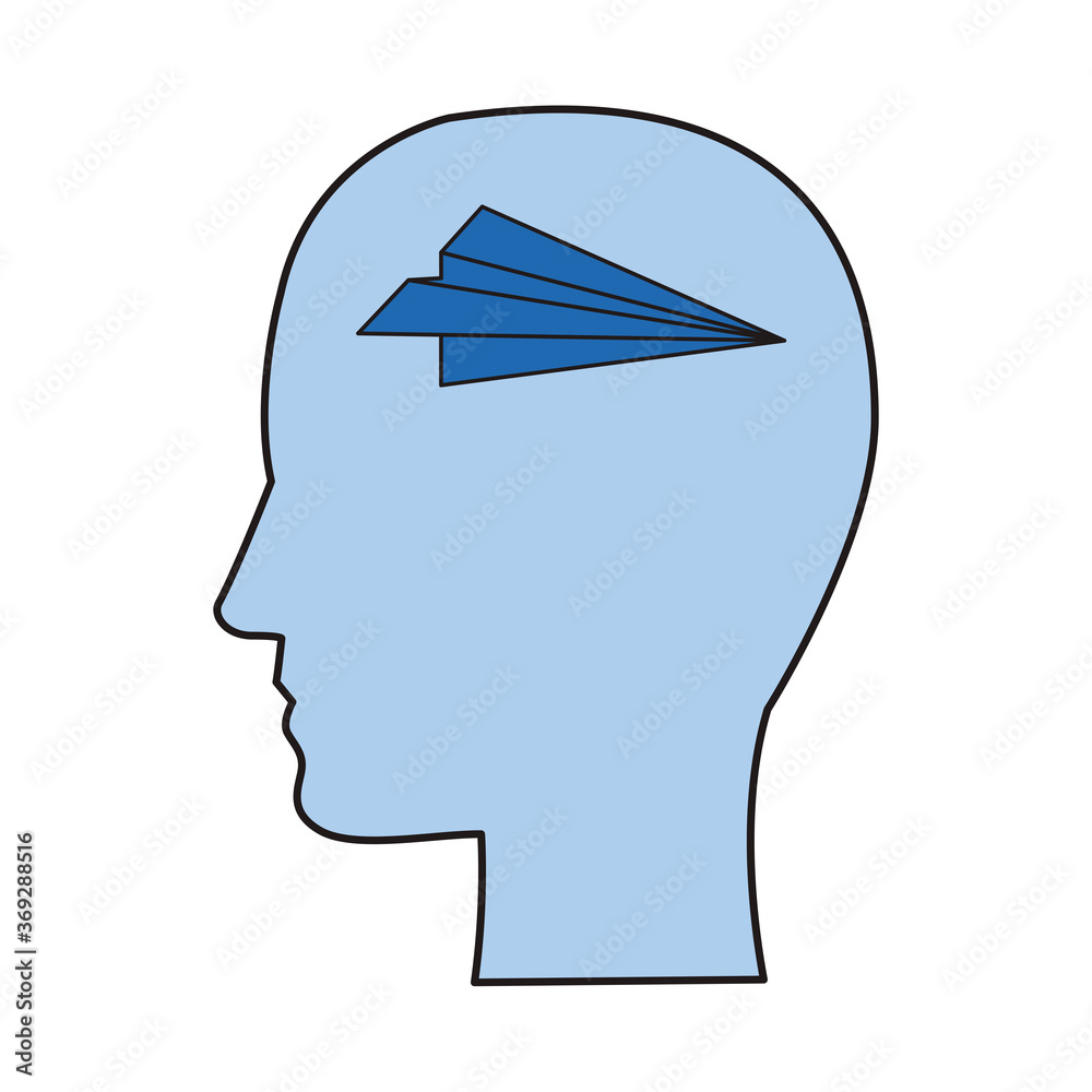 head profile with paper airplane flying head profile with paper airplane flying