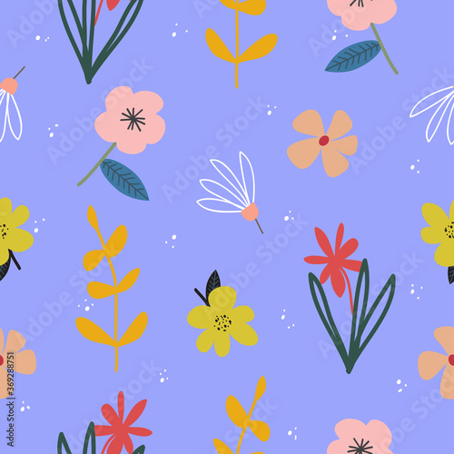Seamless cute hand drawn floral pattern background vector illustration for design © kachaya