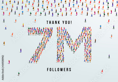 Thank you 7 million or seven million followers design concept made of people crowd vector illustration.