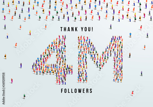 Thank you 4 million or four million followers design concept made of people crowd vector illustration.