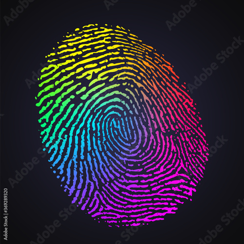 Vector Rainbow Multicolor Fingerprint on Dark Background