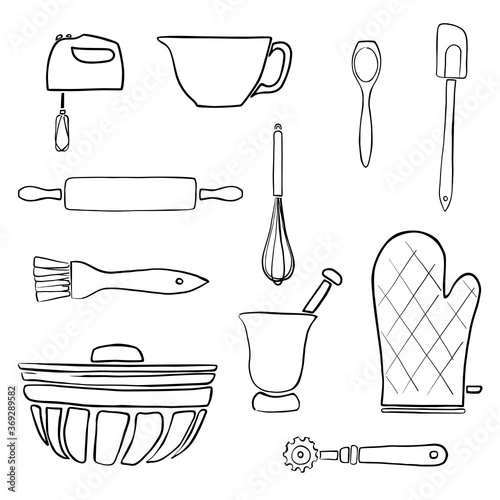 Line art baking supplies sketches