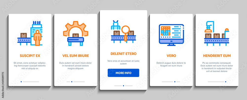 Manufacturing Process Onboarding Mobile App Page Screen Vector. Manufacturing Conveyor Car And Products, Factory Computer Settings And Robot Arm Illustrations Manufacturing Process Onboarding Mobile App Page Screen Vector. Manufacturing Conveyor Car And Products, Factory Computer Settings And Robot Arm Illustrations