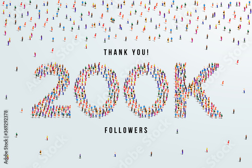 Thank you 200K or two hundred thousand followers. large group of people form to create 200K vector illustration