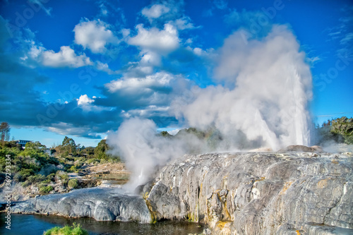 Pohutu Geyser in New Zealand. Te Puia Geothermal Valley